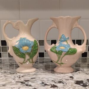 Hull Pottery - Vintage ( Glossy) Blue Magnolia Vases- Set of Two- 1940's-1950's